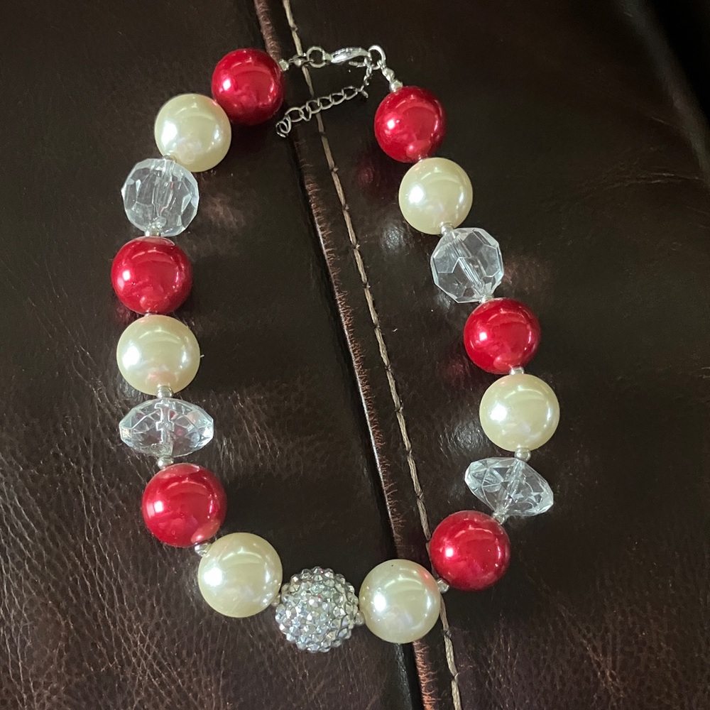 Elegant Women's and kids Red and Pearl gum ball Necklace